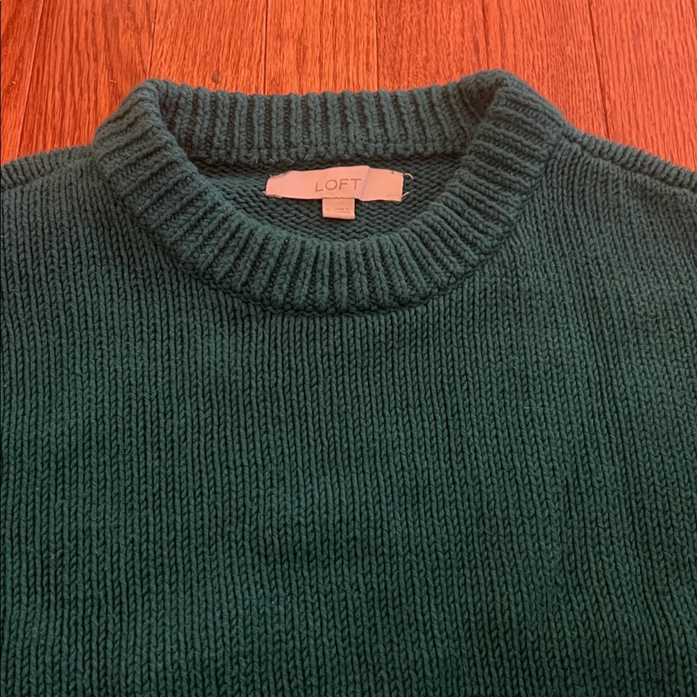 LOFT Emerald Green Rib Trim Crewneck Sweater Women’s Size Small - Picture 3 of 6